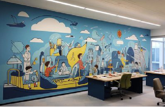 潢川办公室墙绘的特点。